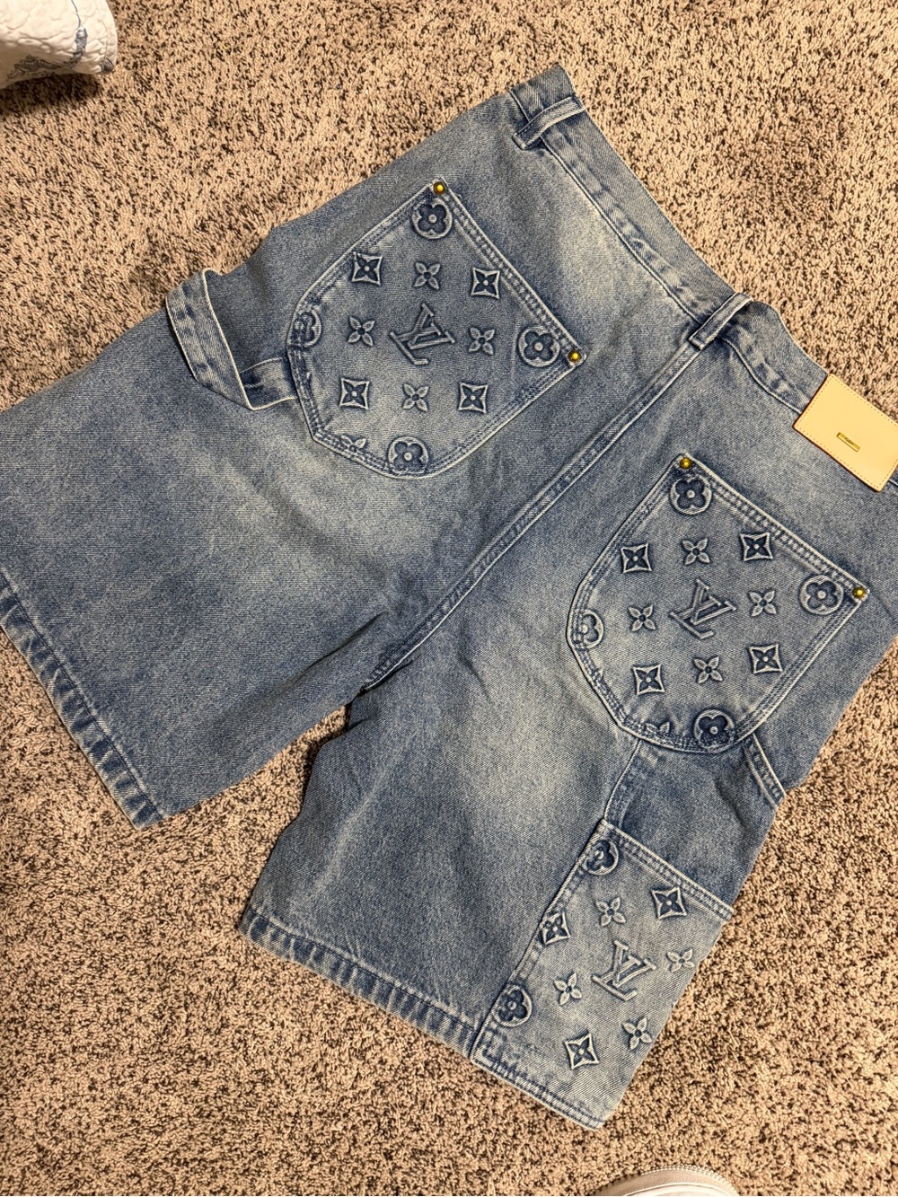 Louis Vuitton Light Blue Monogram Panel Denim Shorts - Picture 2 of 2
